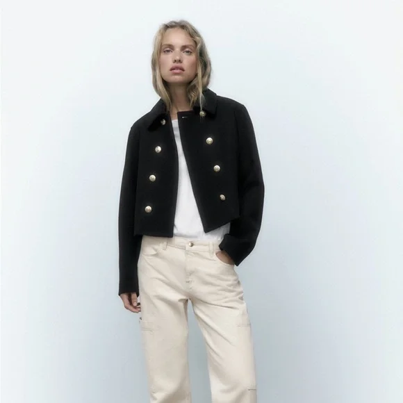 Zara Jackets Coats Zara Jacket Gold Buttons Small Black